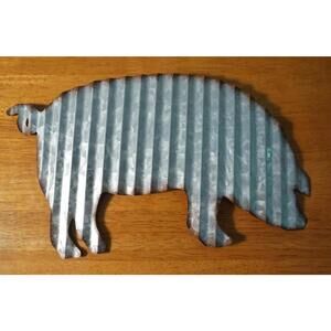 PIG CORRUGATED METAL SCULPTURE SIGN Rustic Country Primitive Kitchen Home Decor